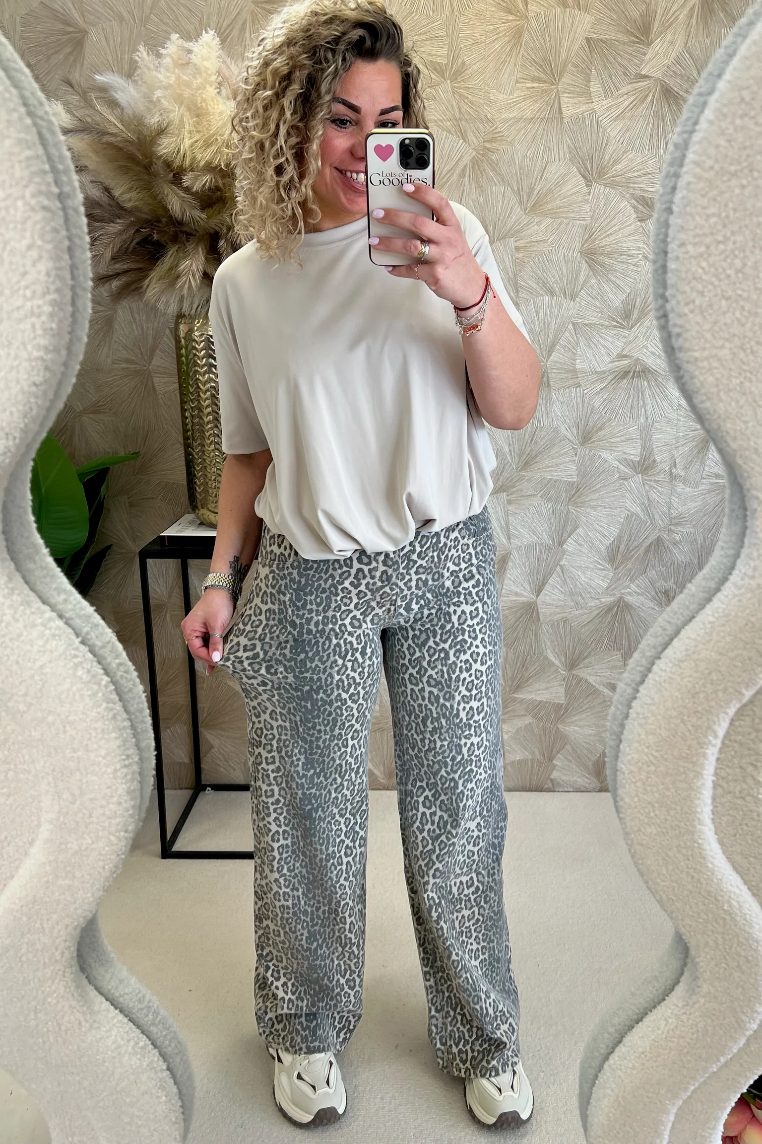 Leopard Straight Leg Jeans - Taupe - Image 3