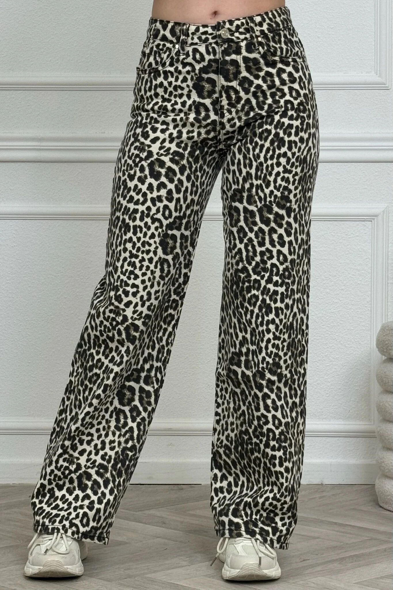 Leopard Wide Leg Pants - Beige/Brown - Image 4