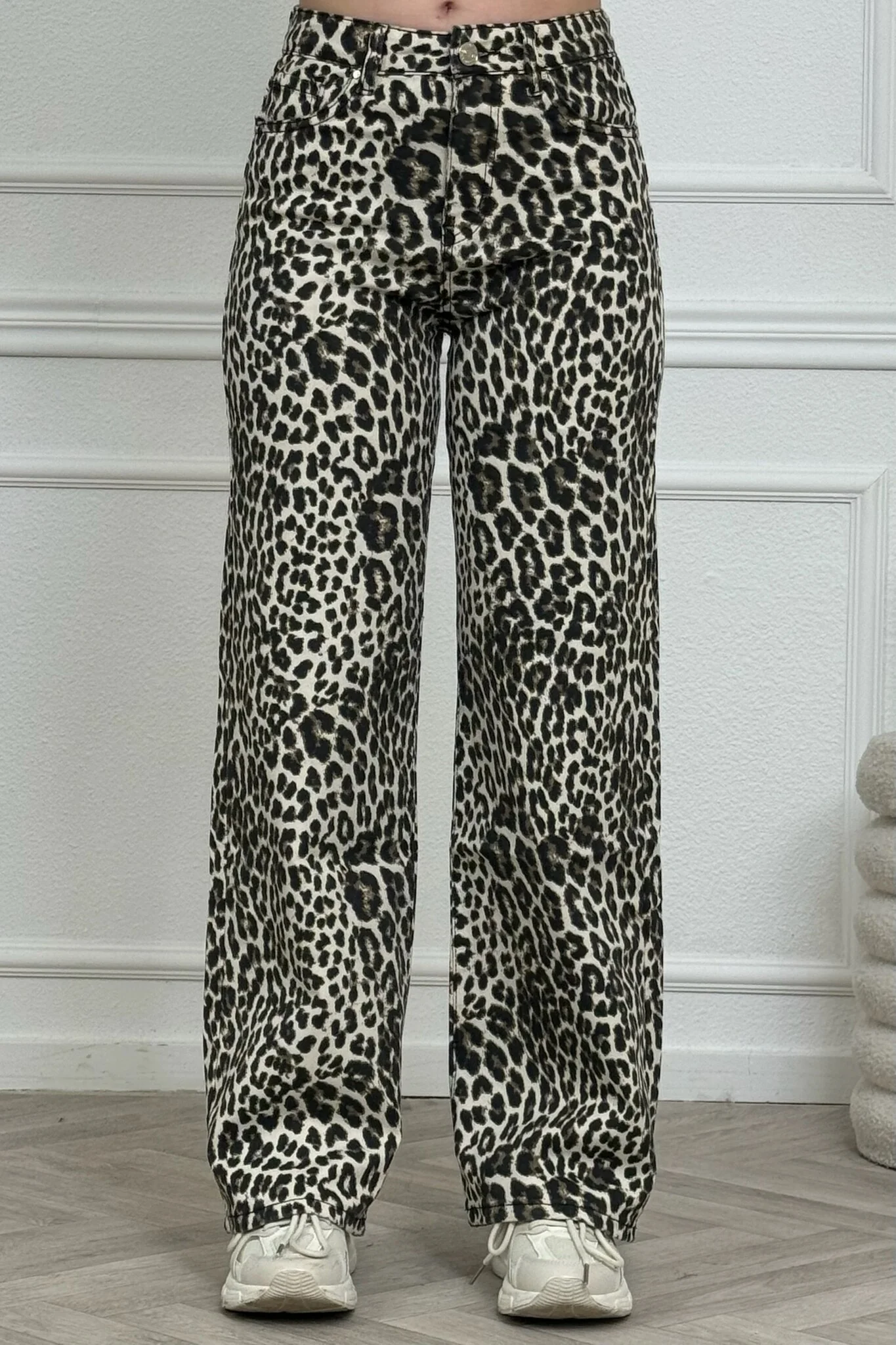 Leopard Wide Leg Pants - Beige/Brown - Image 5
