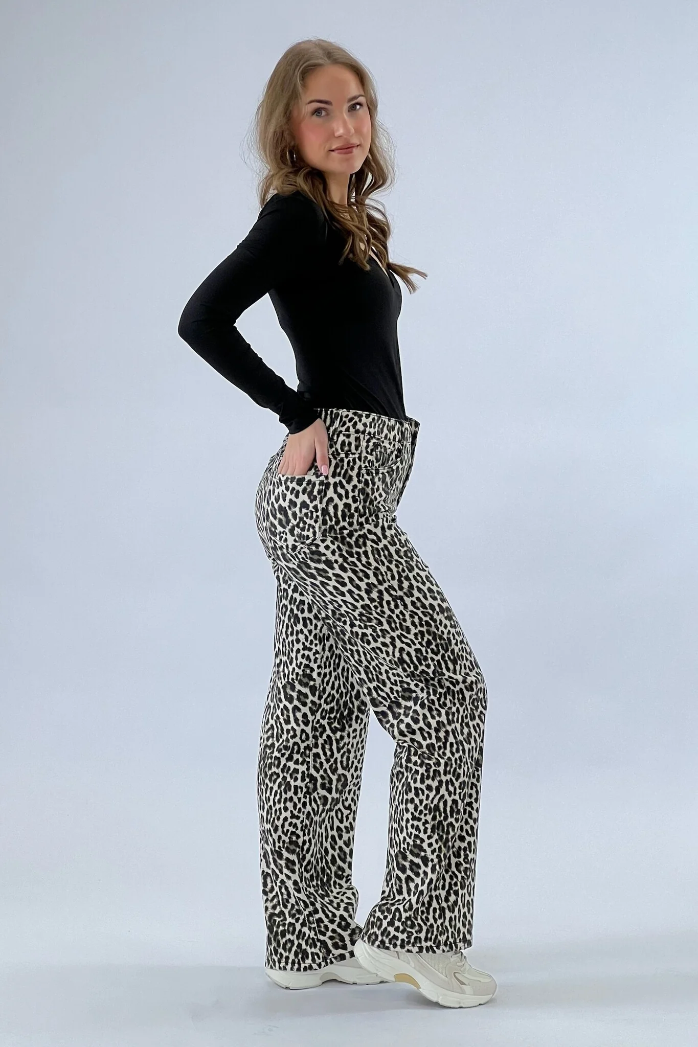 Leopard Wide Leg Pants - Beige/Brown - Image 9