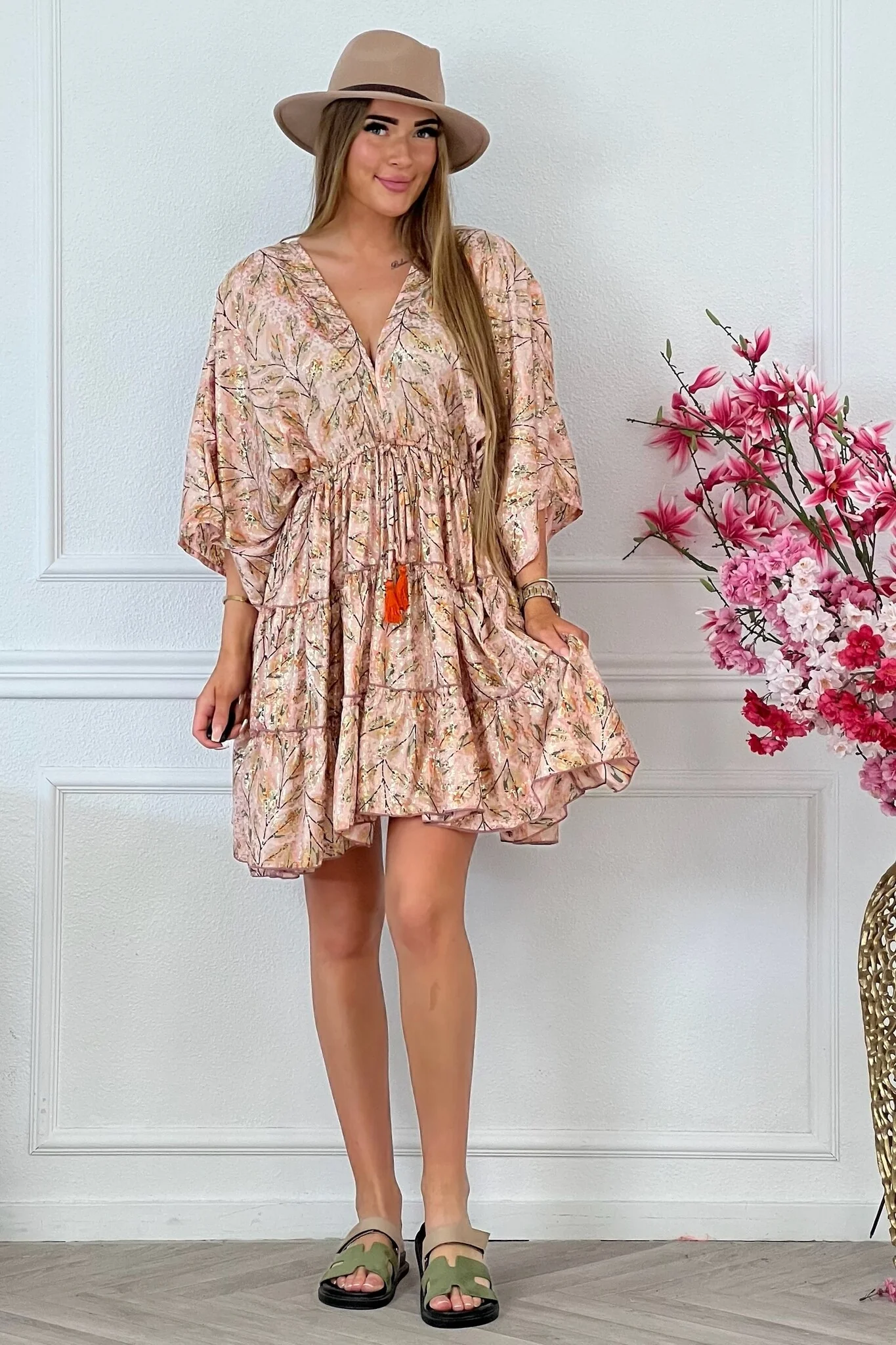 Lily Dress - Leaves Pink