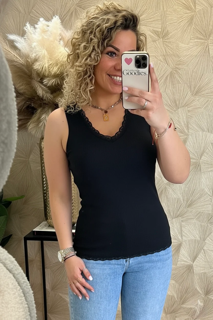 Lize Cotton Lace Top - Black
