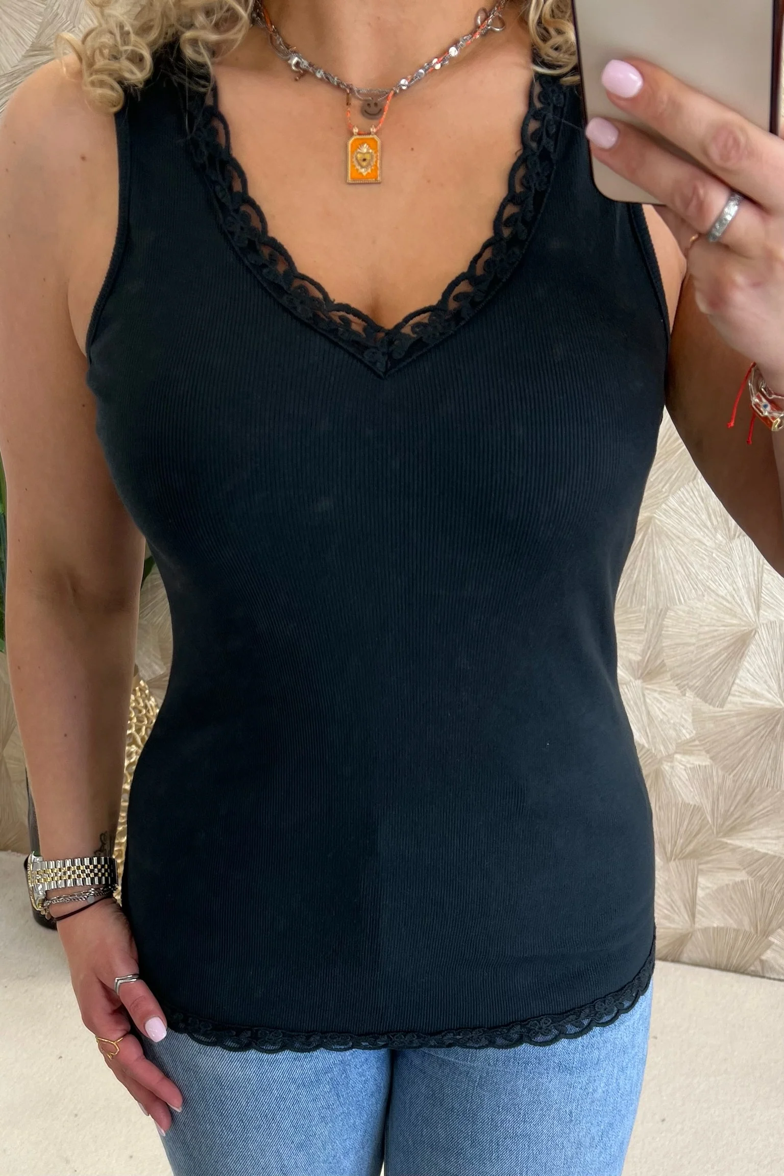 Lize Cotton Lace Top - Black - Image 2