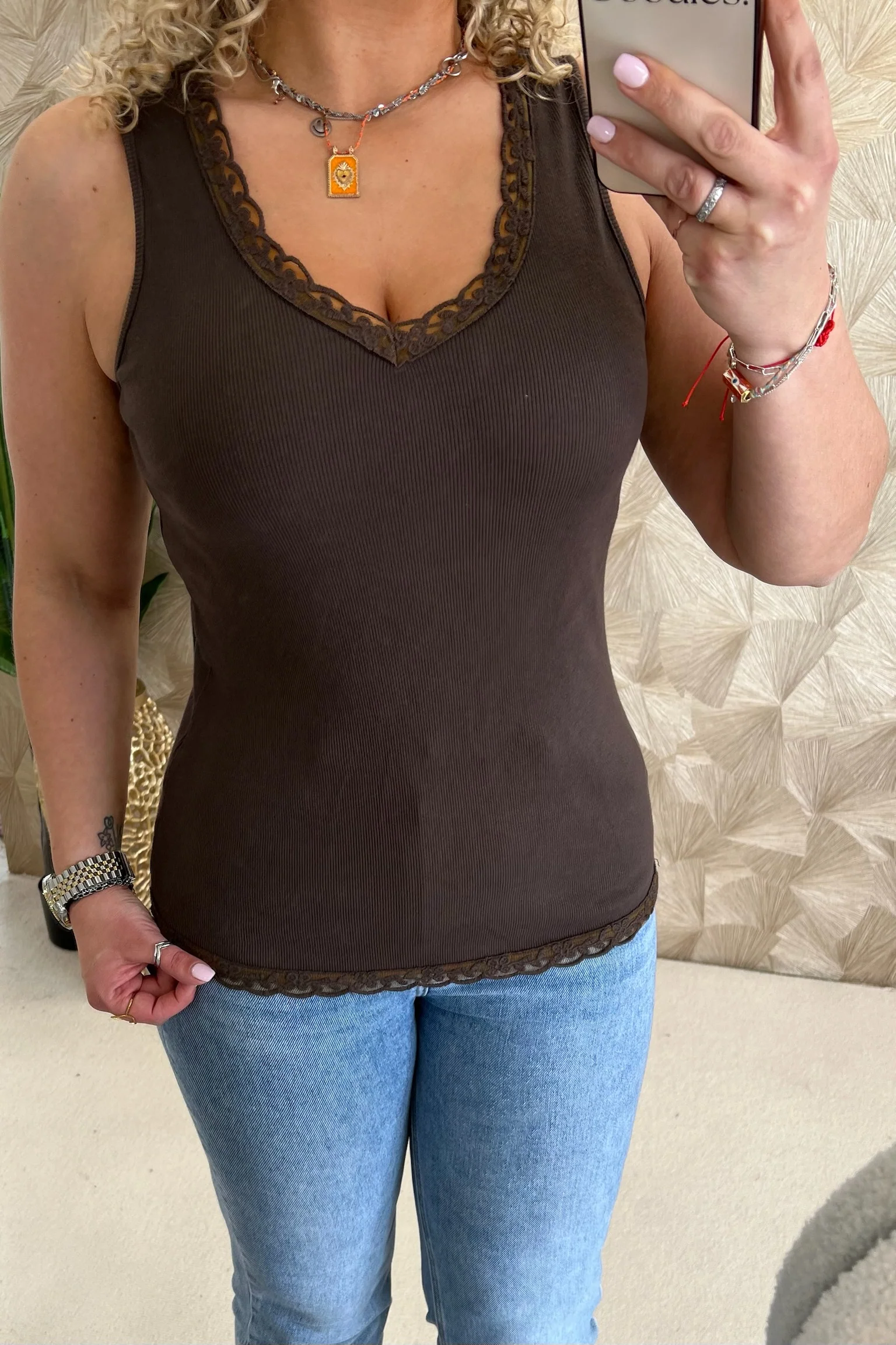Lize Cotton Lace Top - Brown - Image 2