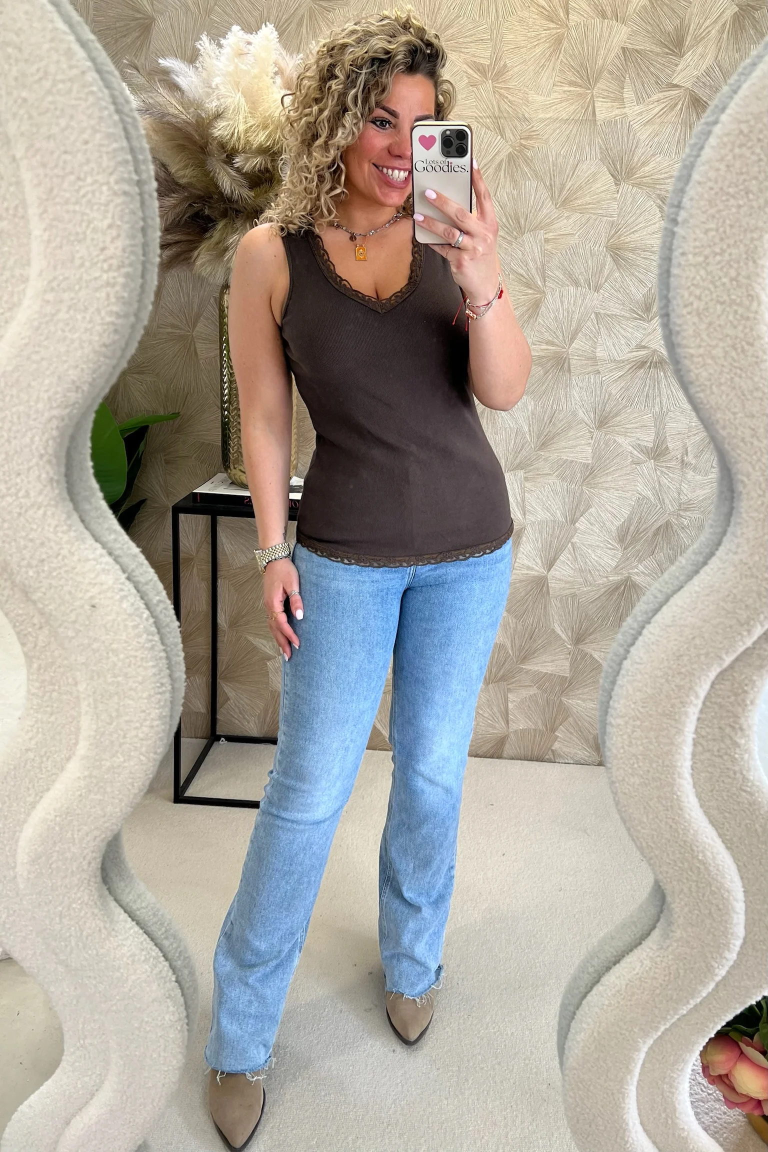 Lize Cotton Lace Top - Brown - Image 3