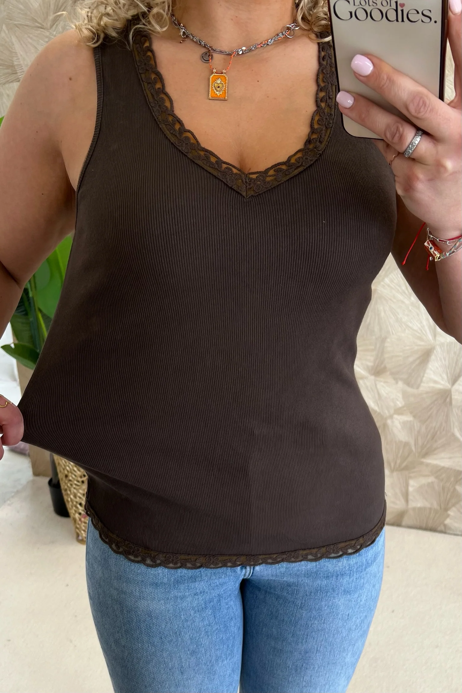 Lize Cotton Lace Top - Brown - Image 4