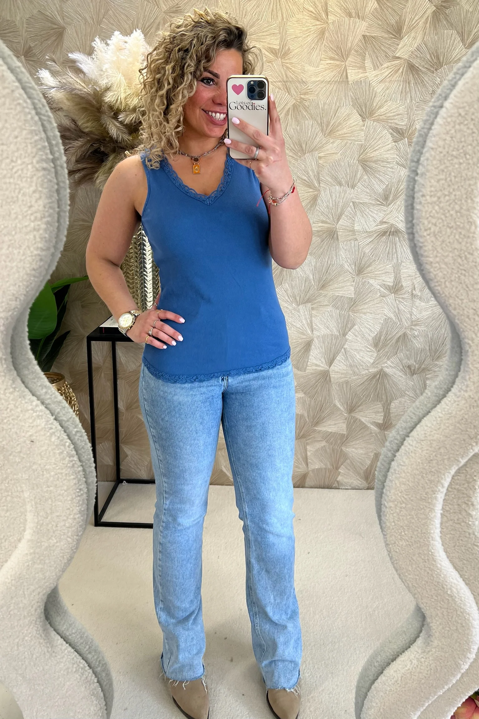 Lize Cotton Lace Top - Denim Blue - Image 3