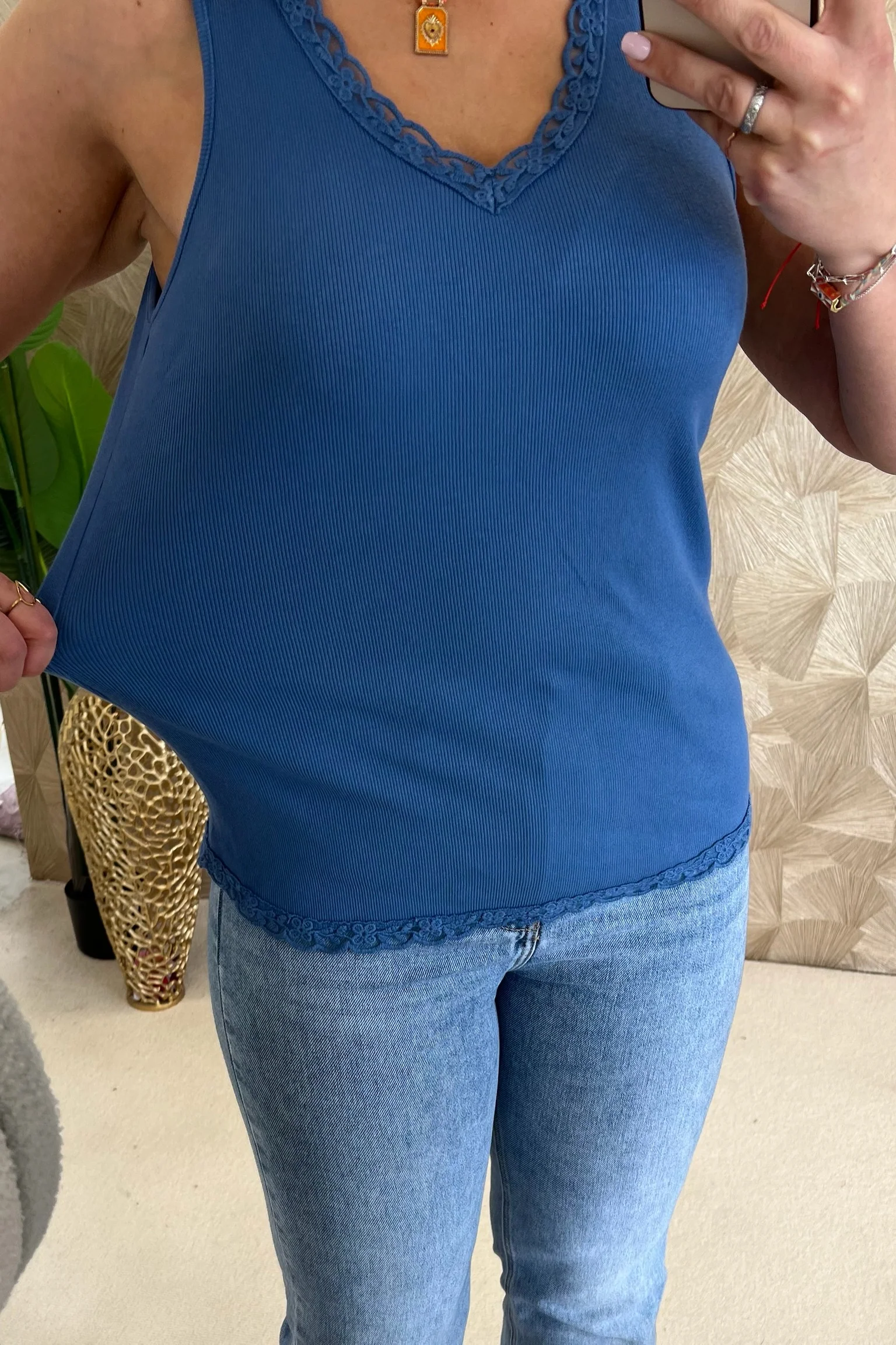 Lize Cotton Lace Top - Denim Blue - Image 4