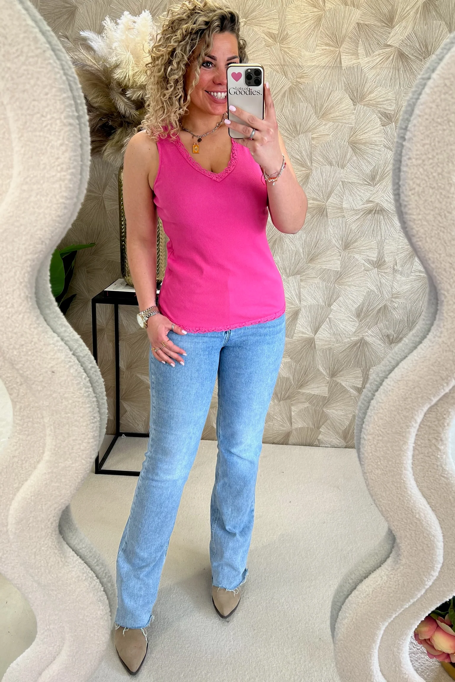 Lize Cotton Lace Top - Fuchsia - Image 4