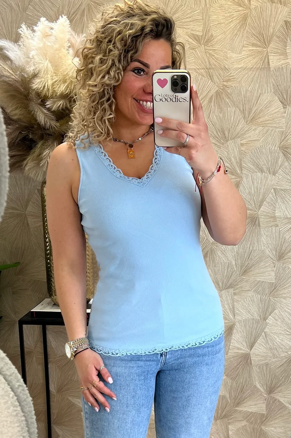 Lize Cotton Lace Top - Light Blue