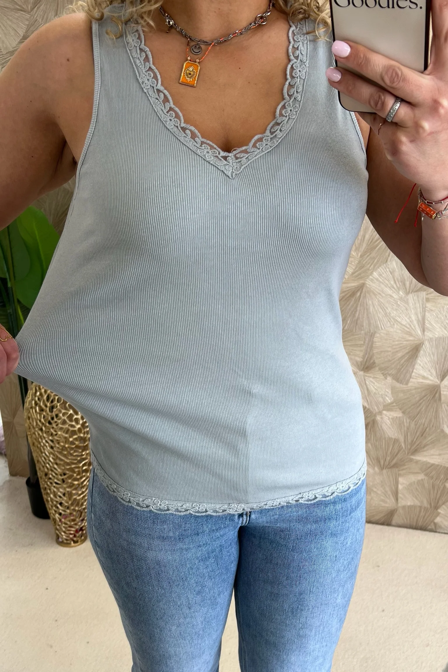Lize Cotton Lace Top - Light Grey - Image 3