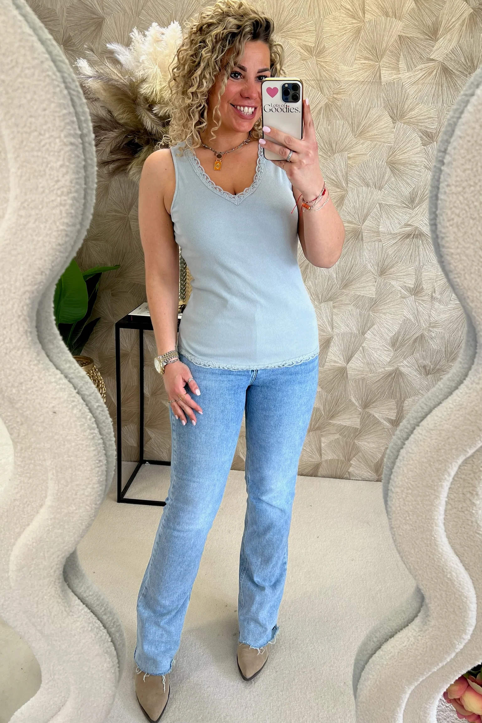 Lize Cotton Lace Top - Light Grey - Image 4