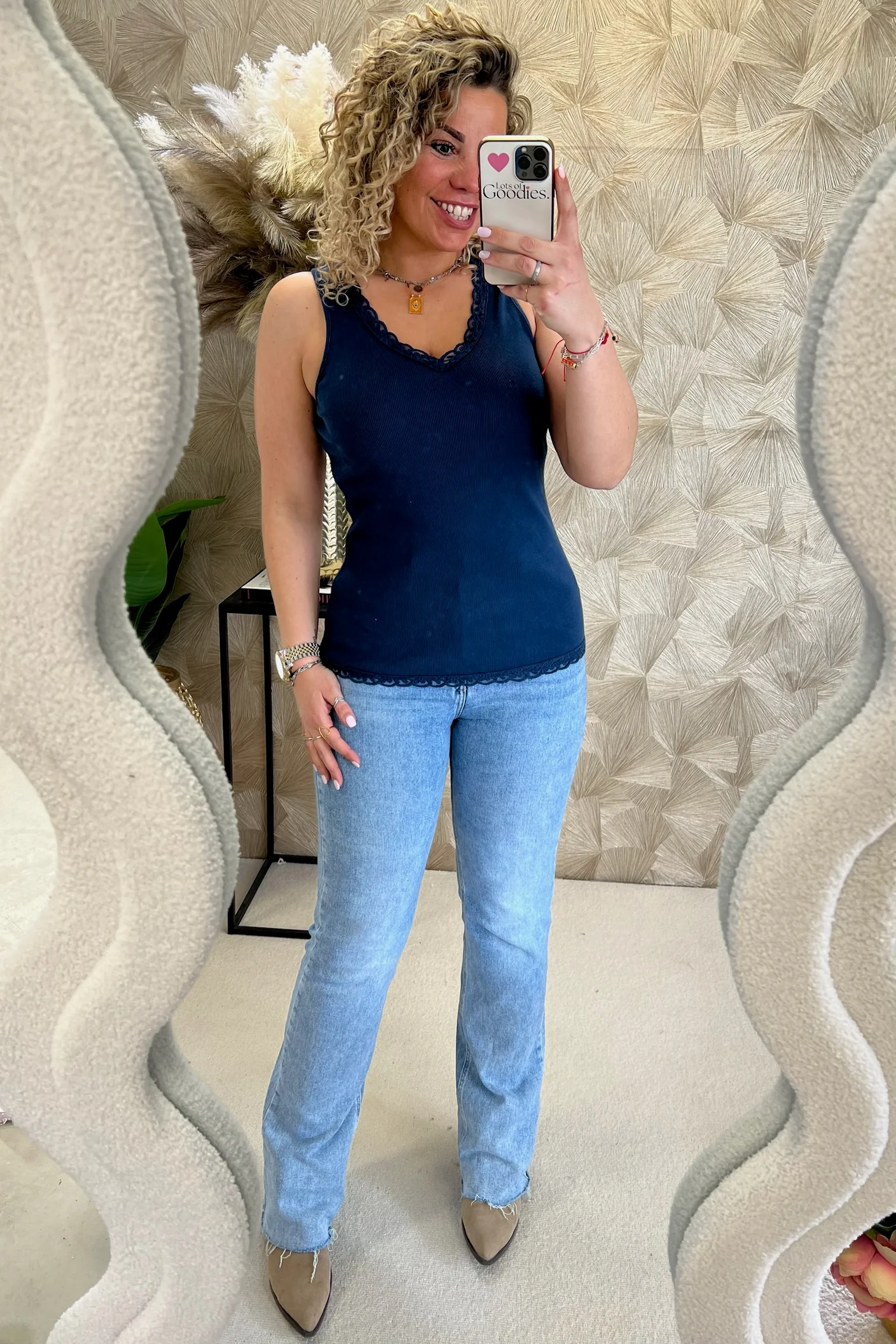Lize Cotton Lace Top - Navy - Image 3