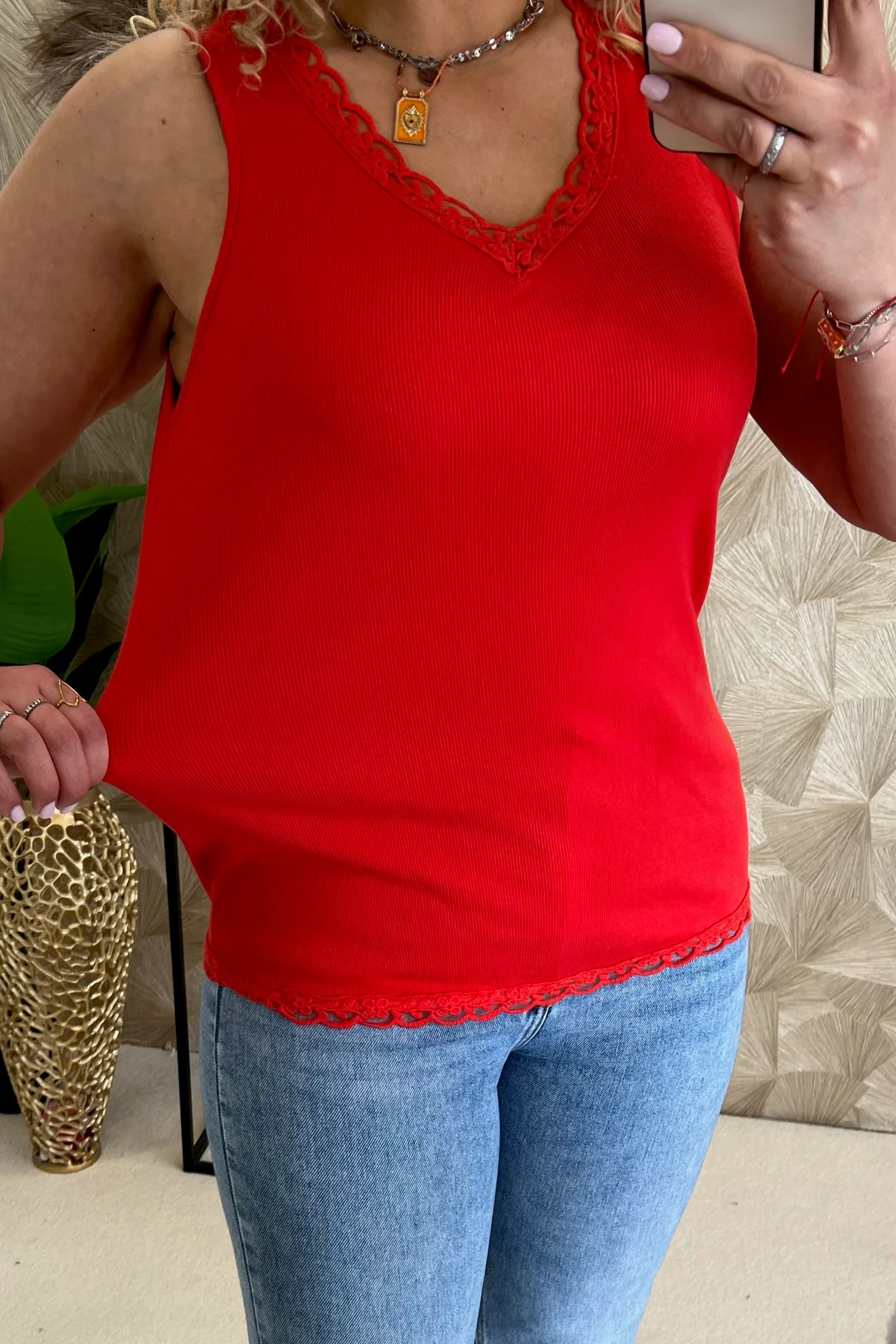 Lize Cotton Lace Top - Red - Image 3