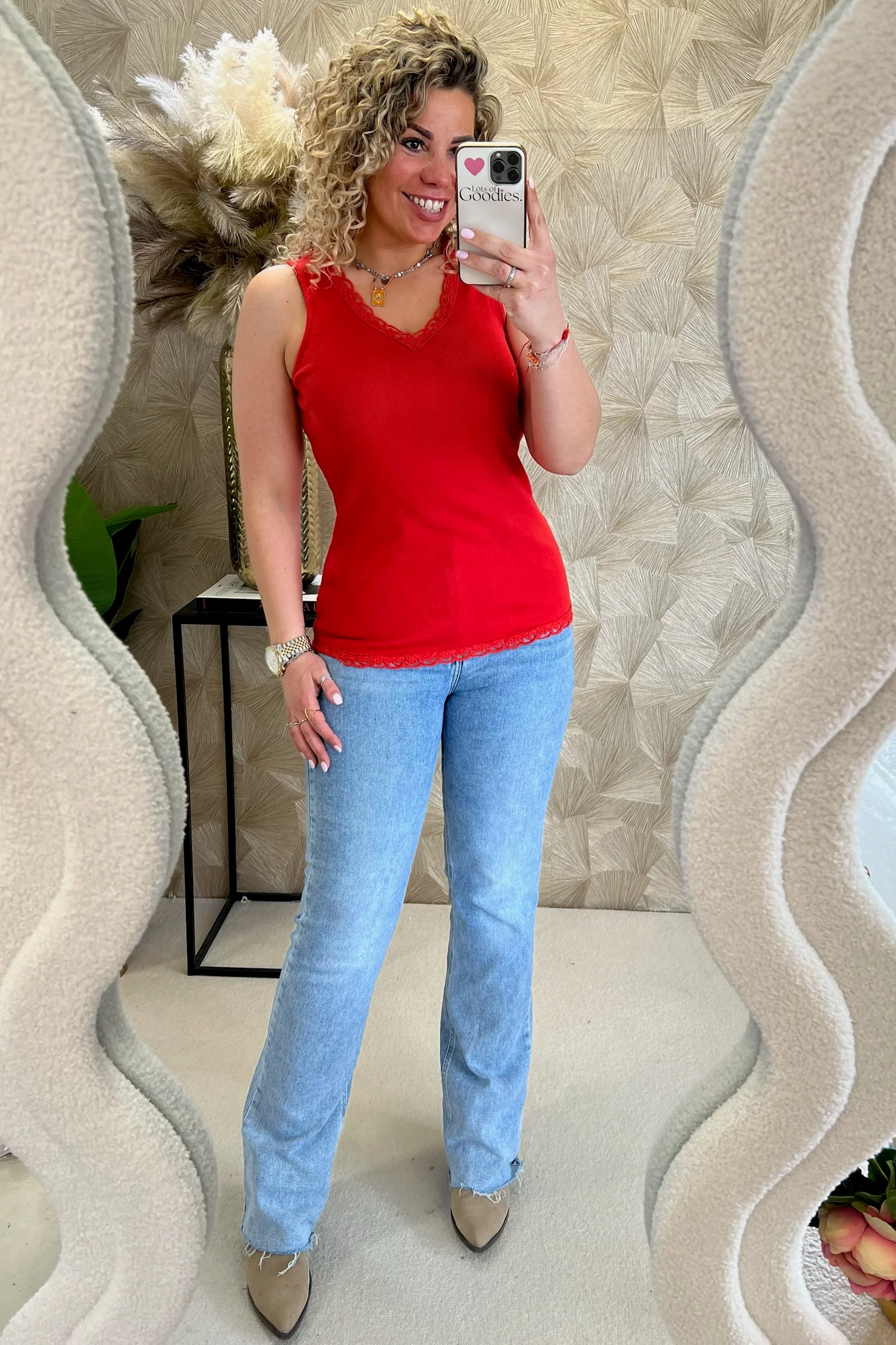 Lize Cotton Lace Top - Red - Image 4