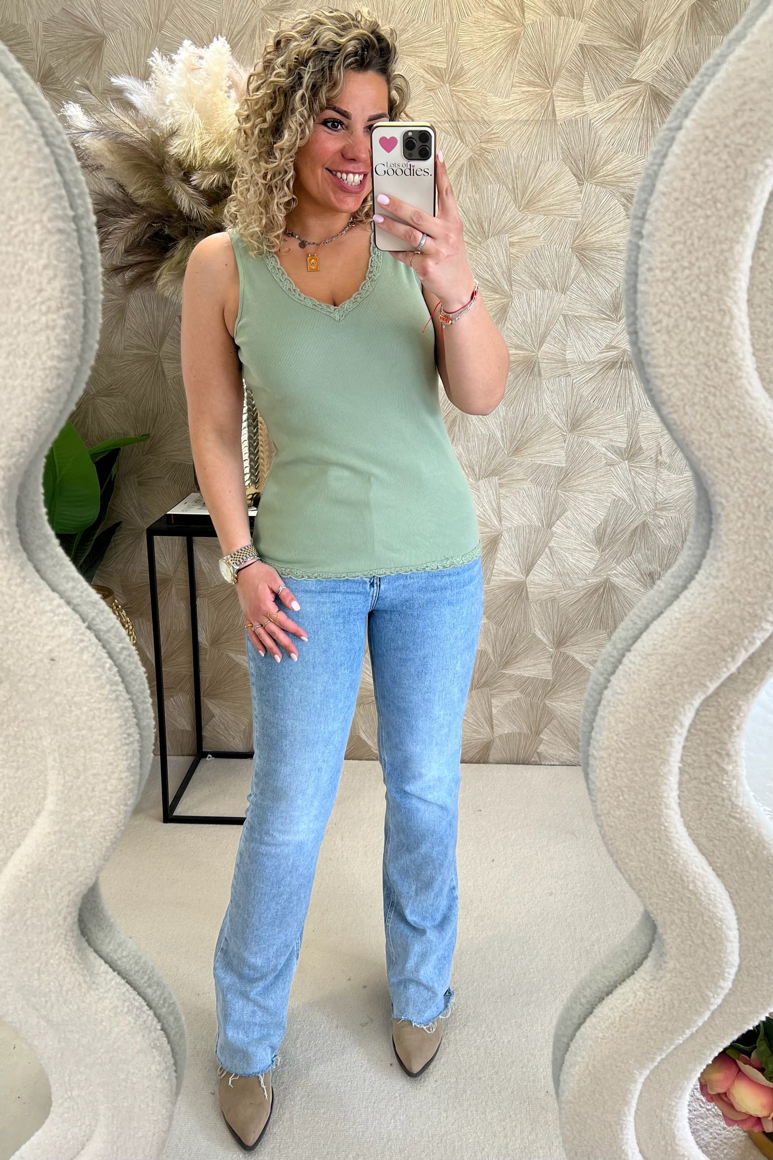 Lize Cotton Lace Top - Sage - Image 3