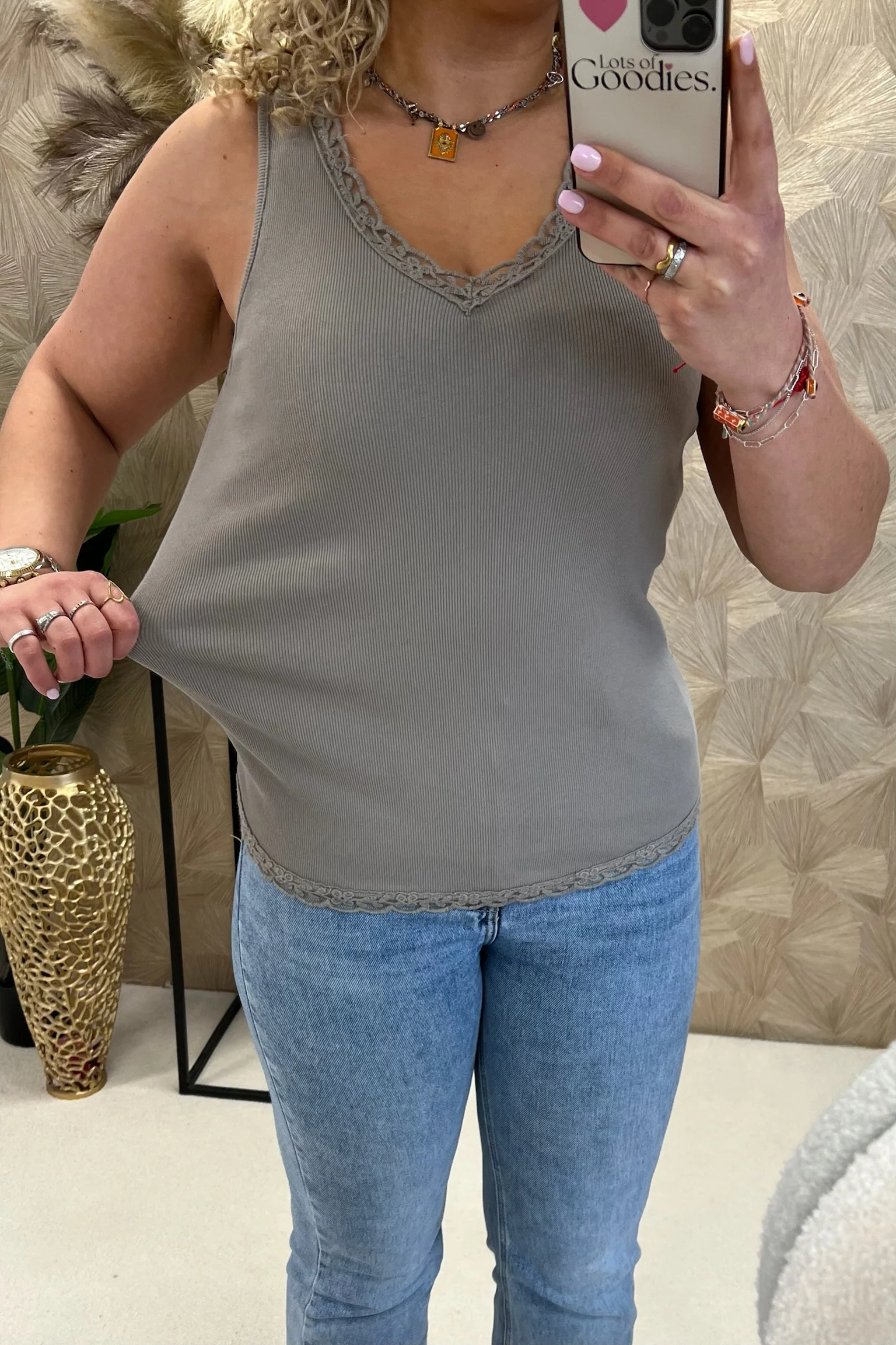 Lize Cotton Lace Top - Taupe - Image 3