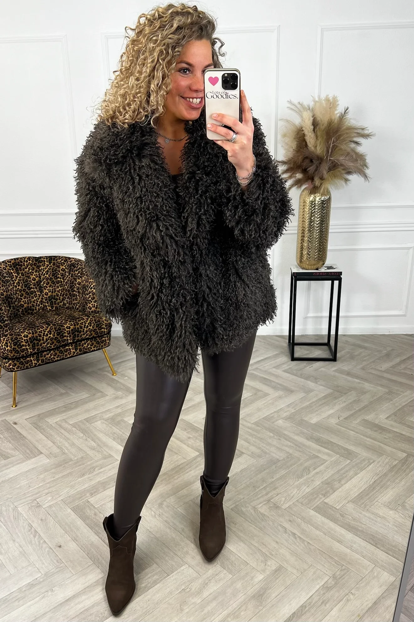 Long Fake Fur Coat - Dark Brown