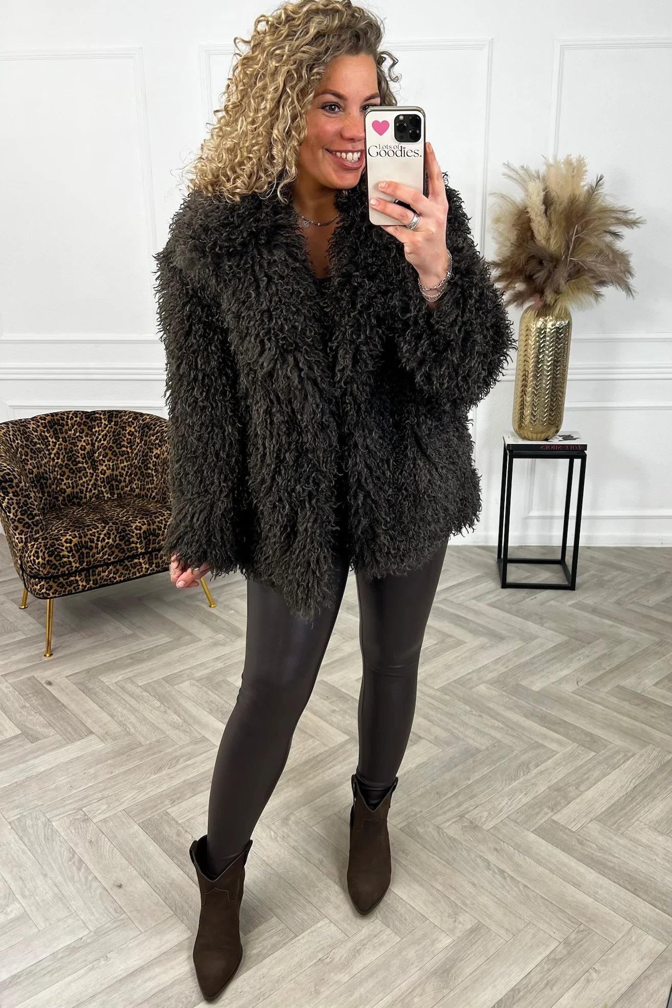 Long Fake Fur Coat - Dark Brown - Image 3