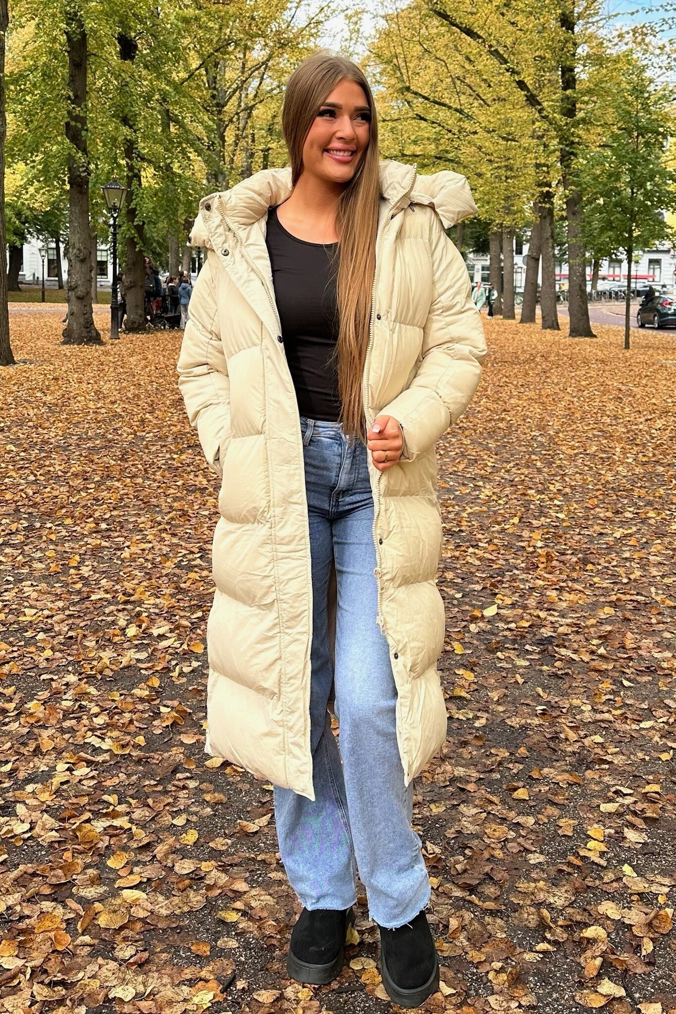 Long Hooded Puffer - Beige