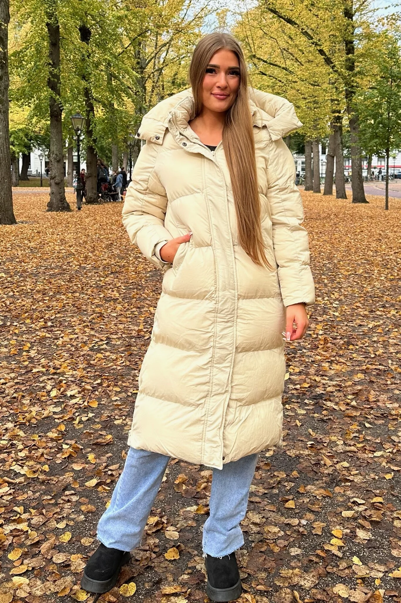 Long Hooded Puffer - Beige - Image 2