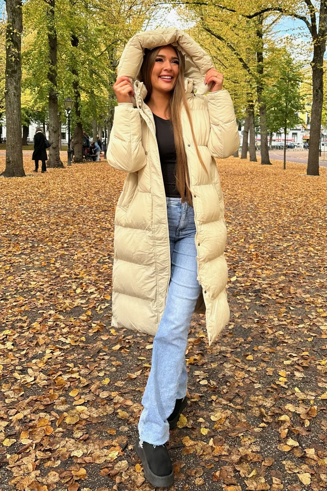 Long Hooded Puffer - Beige - Image 3