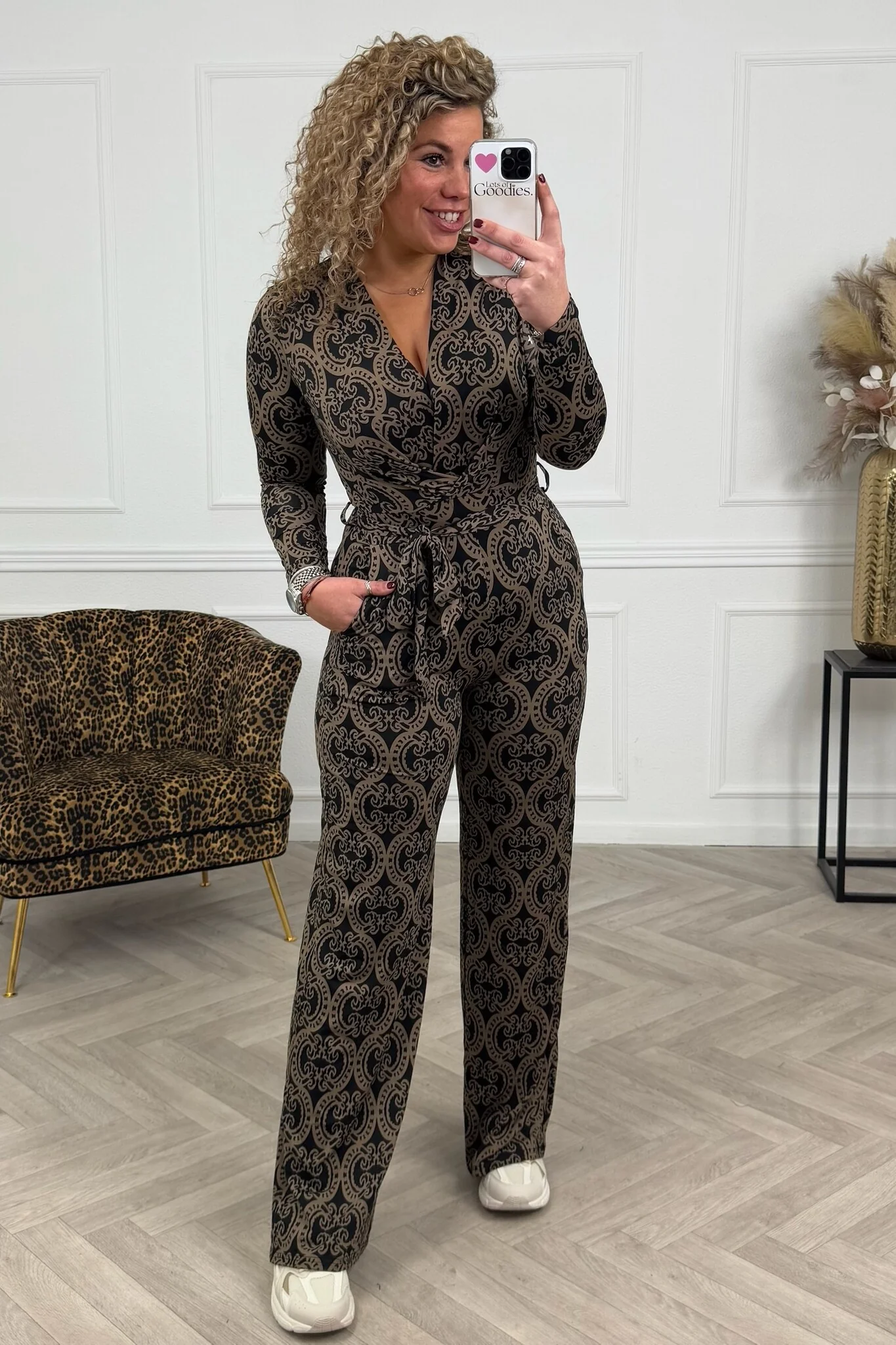Long Sleeve Barok Jumpsuit - Camel