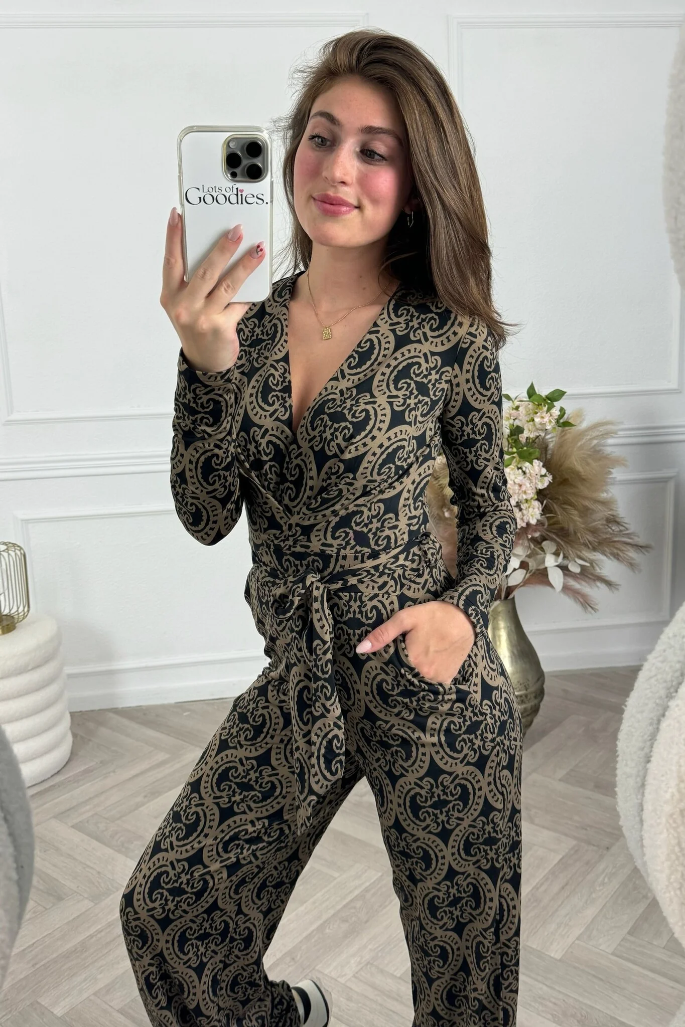 Long Sleeve Barok Jumpsuit - Camel - Image 5