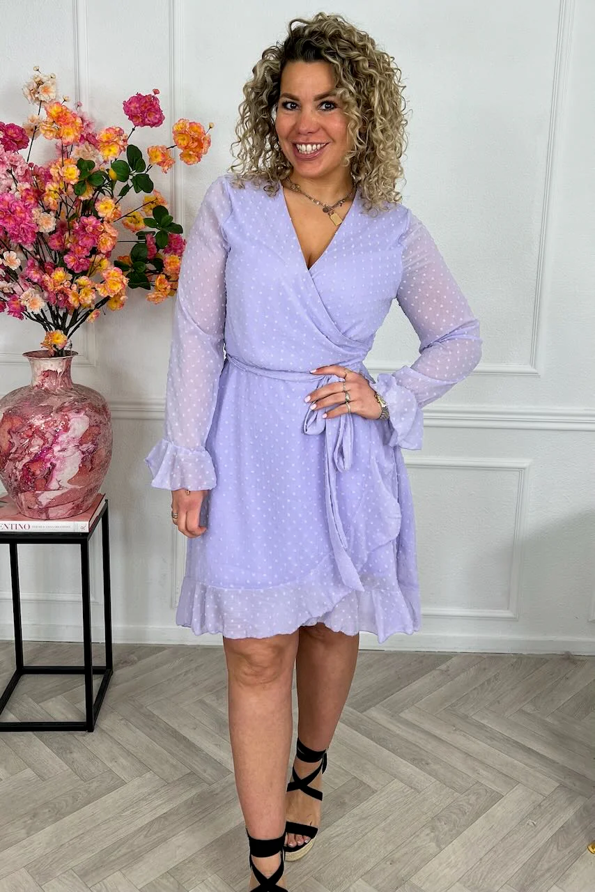Long Sleeve Dotted Ruffle Dress - Lila