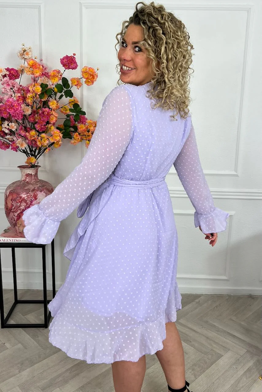 Long Sleeve Dotted Ruffle Dress - Lila - Image 2