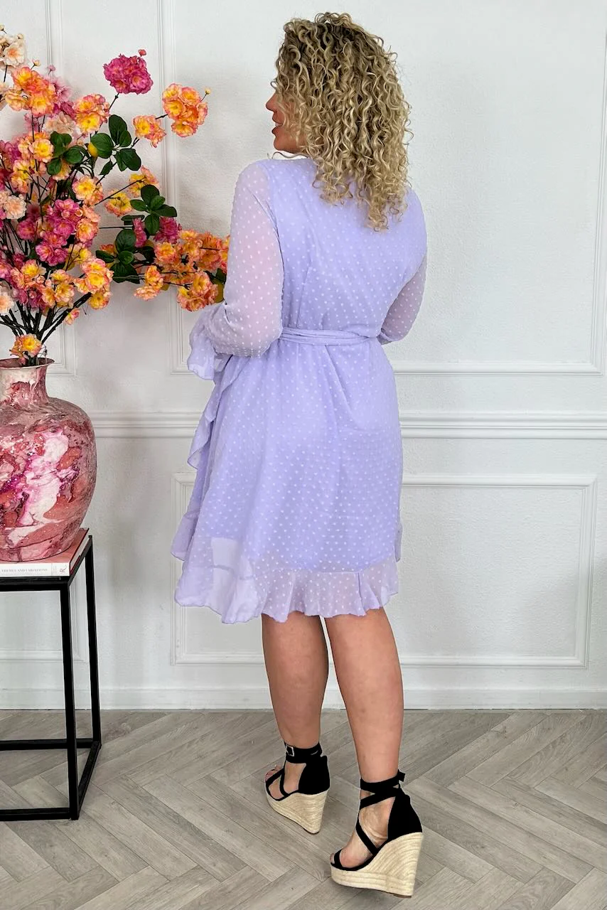 Long Sleeve Dotted Ruffle Dress - Lila - Image 4