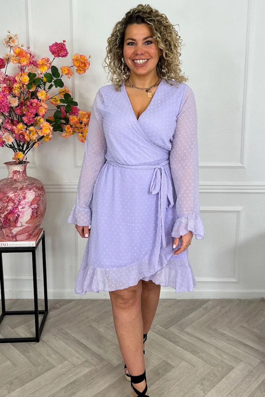 Long Sleeve Dotted Ruffle Dress - Lila - Image 5