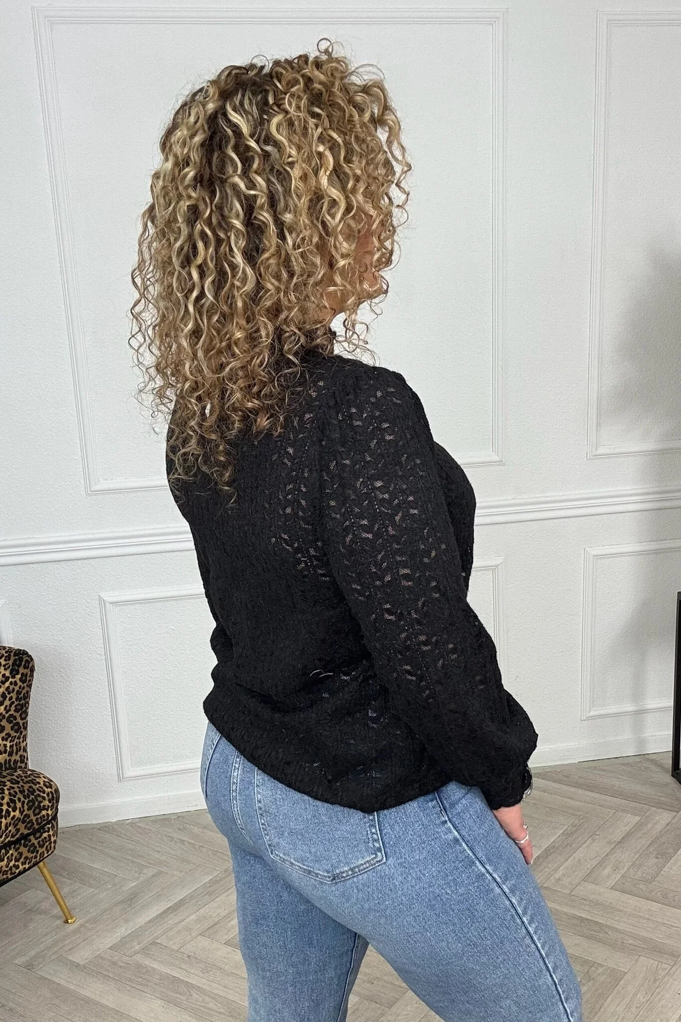 Long Sleeve Flower Lace Top - Black - Image 2