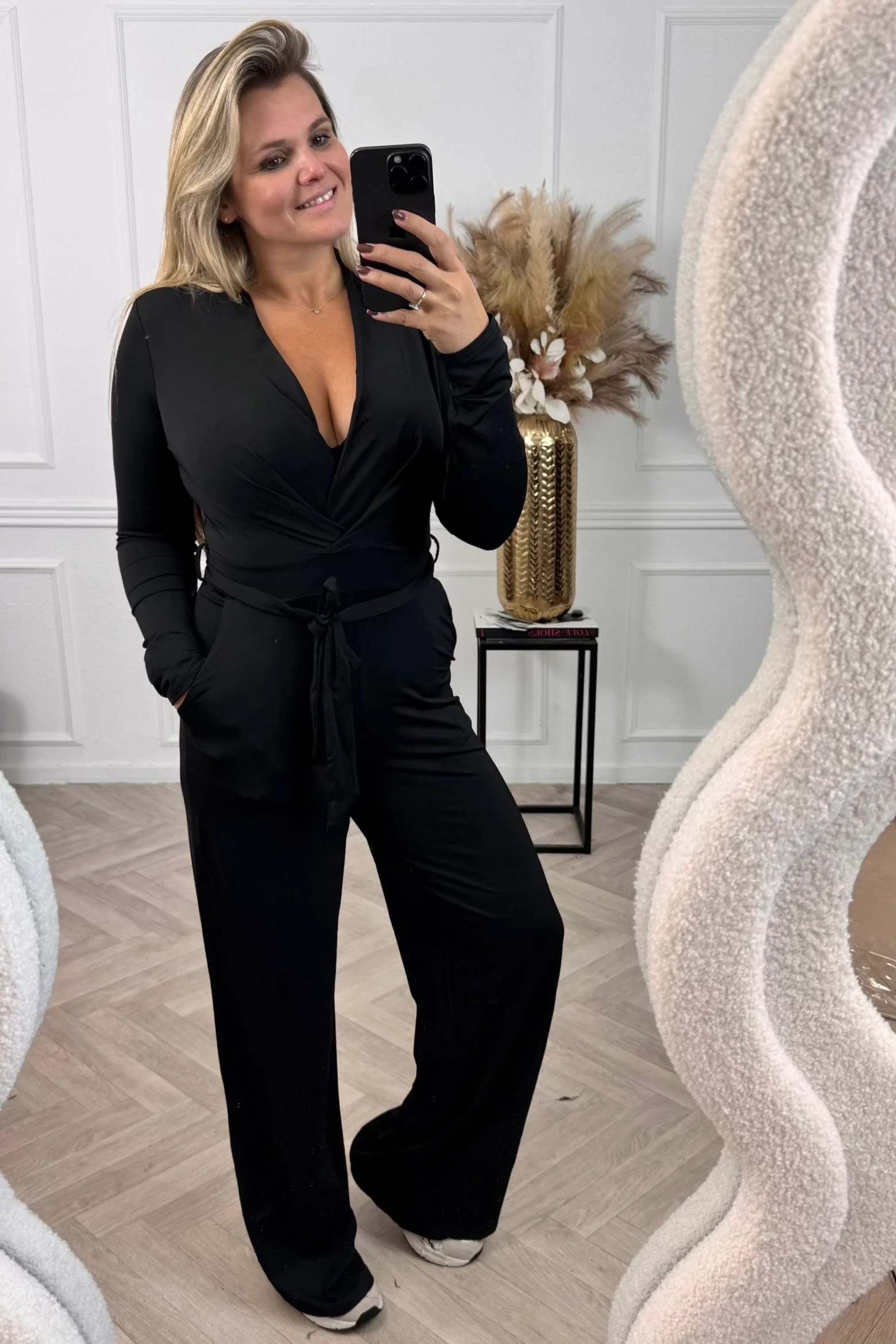 Long Sleeve Jumpsuit - Black - Image 2