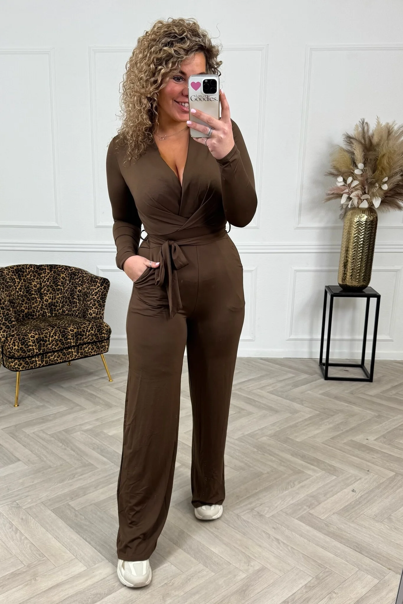 Long Sleeve Jumpsuit - Coffee - Image 2