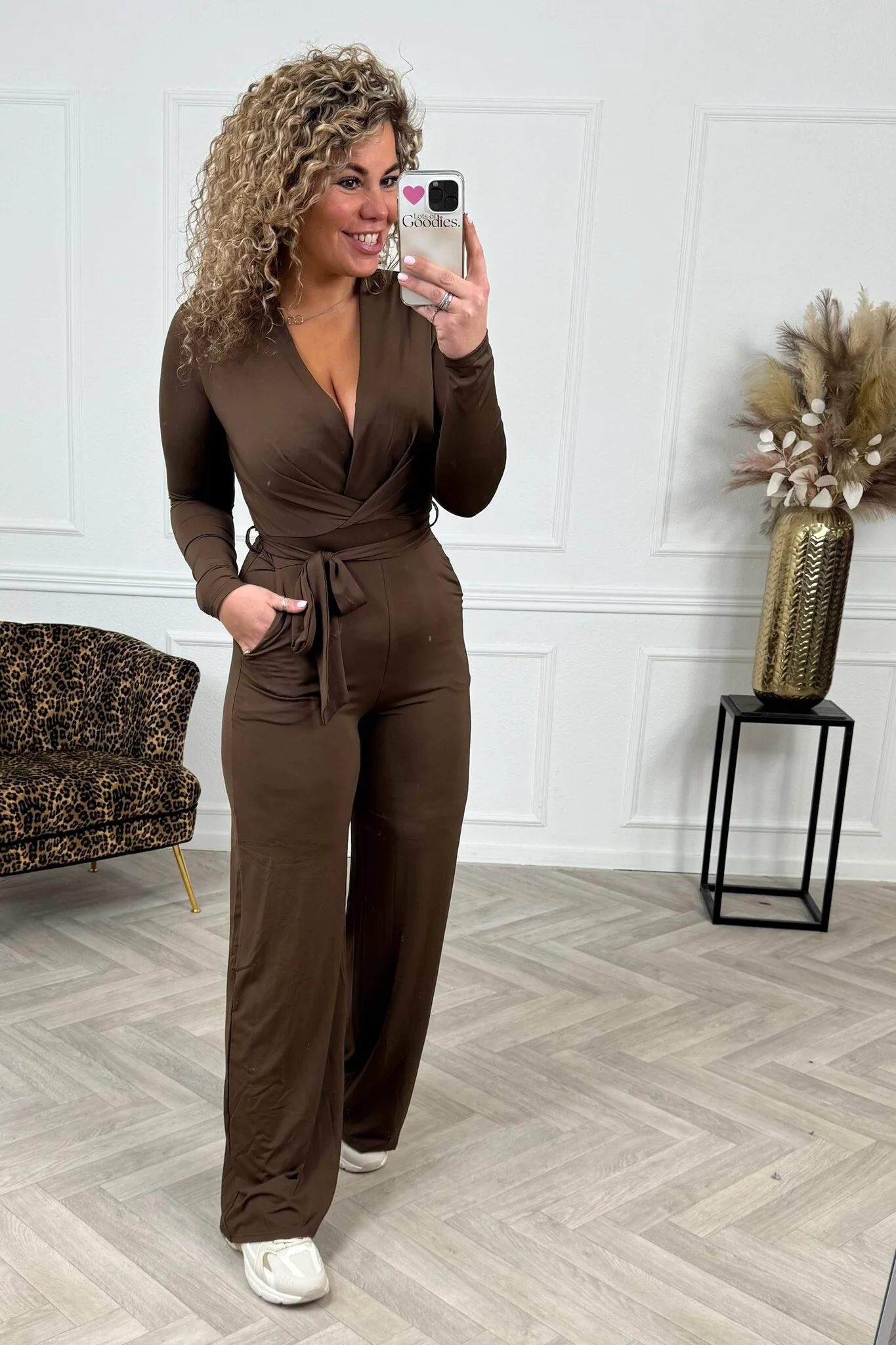 Long Sleeve Jumpsuit - Coffee - Image 3