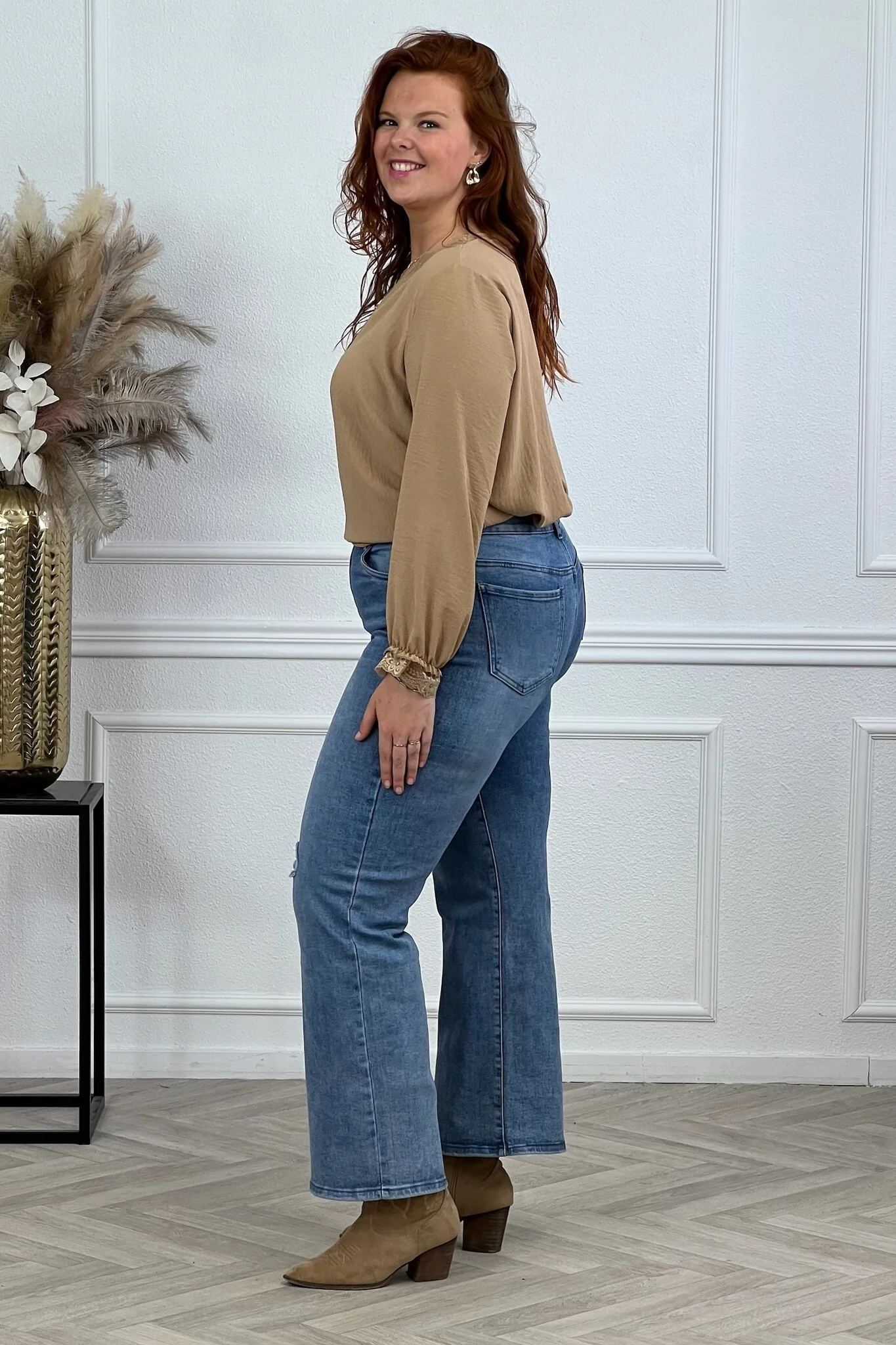 Long Sleeve Lace Top - Camel - Image 3