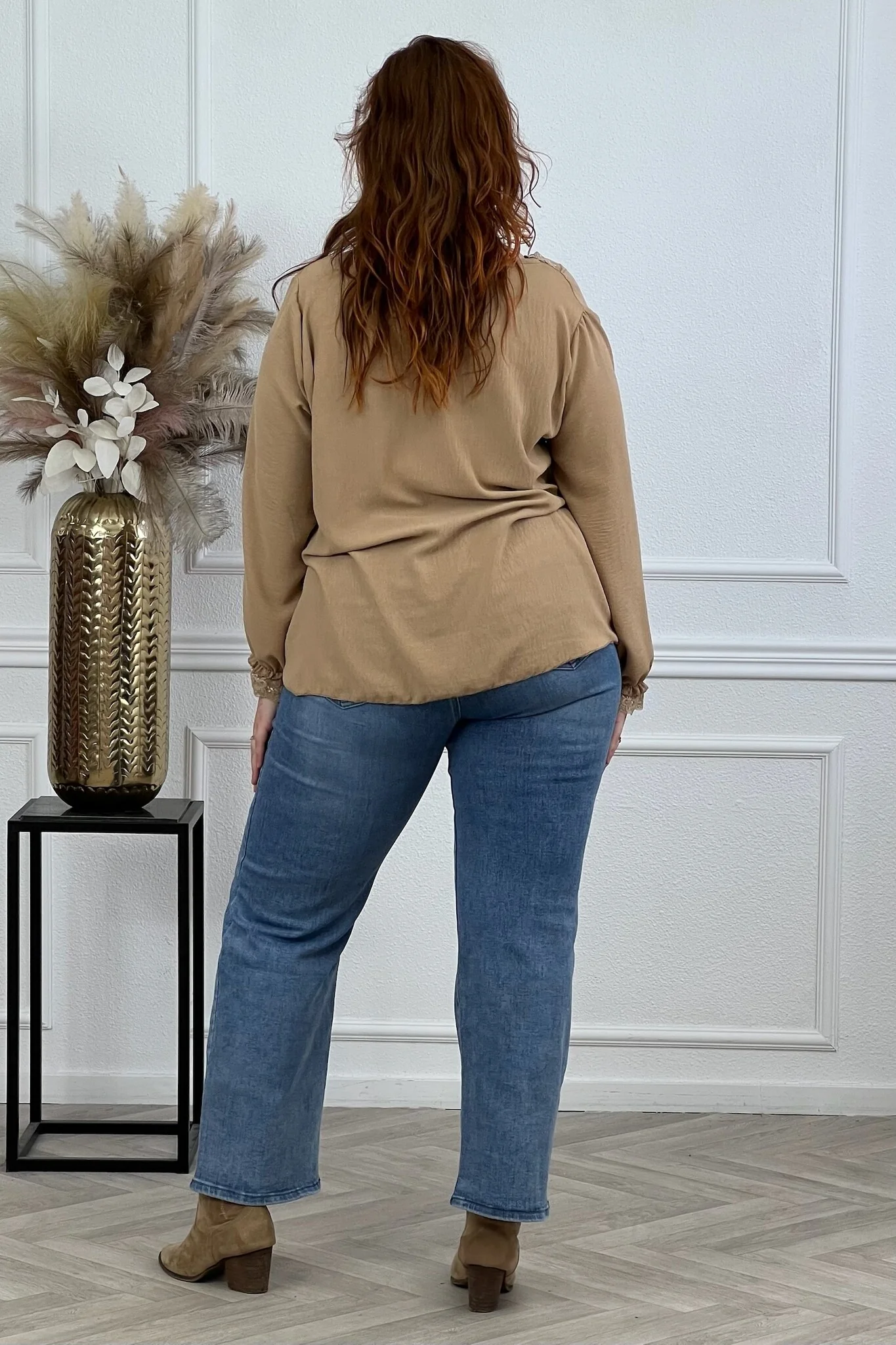Long Sleeve Lace Top - Camel - Image 4