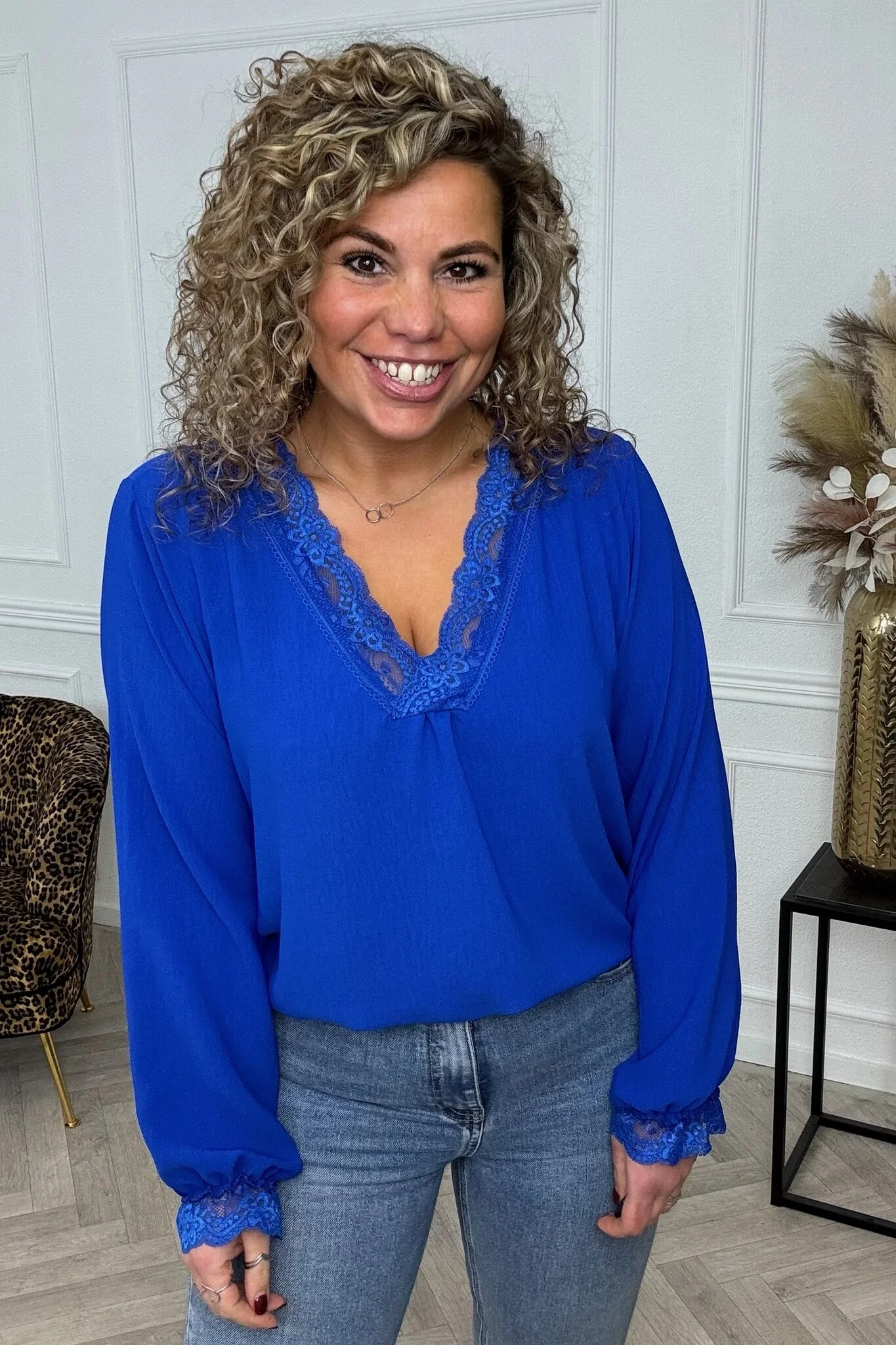 Long Sleeve Lace Top - Kobalt - Image 3