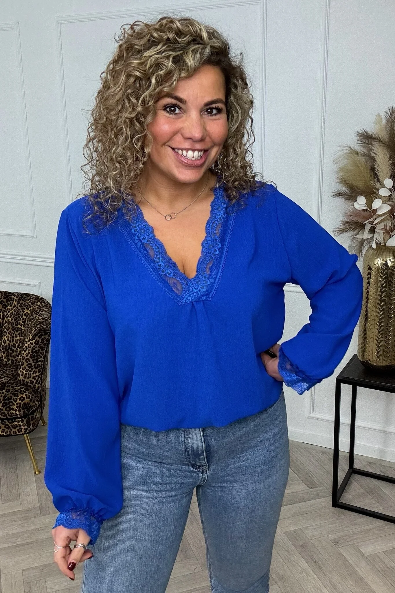 Long Sleeve Lace Top - Kobalt - Image 4