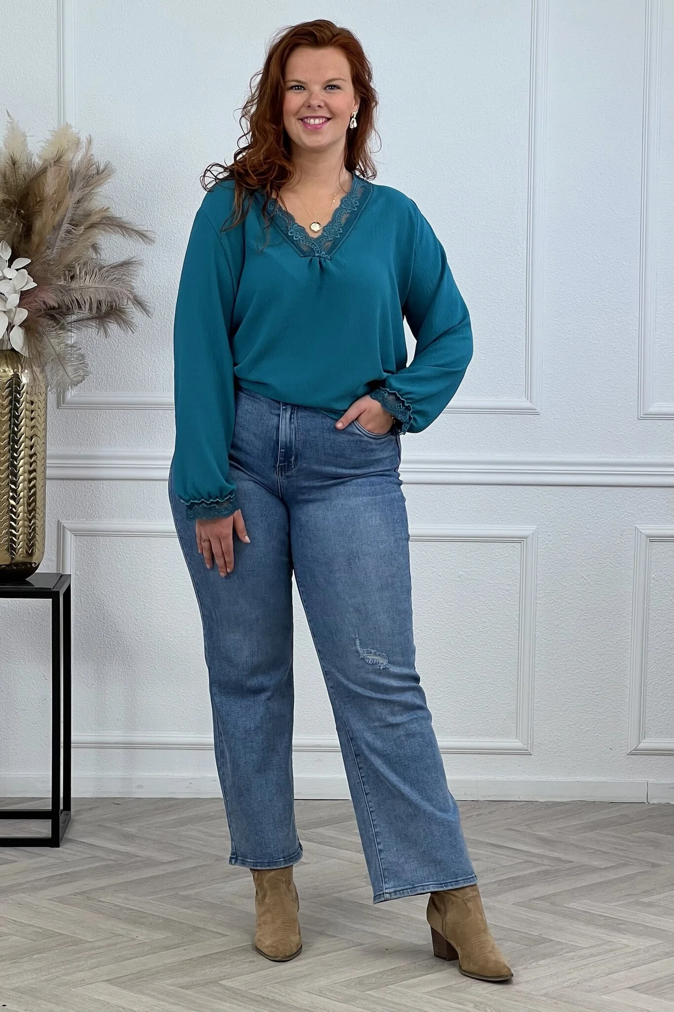 Long Sleeve Lace Top - Petrol