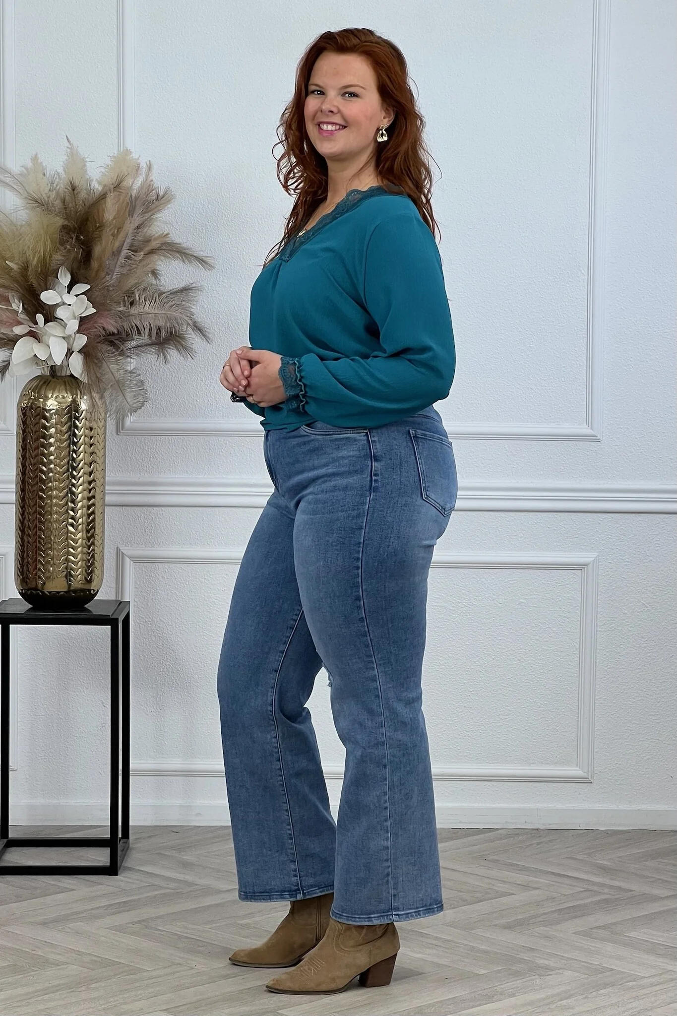 Long Sleeve Lace Top - Petrol - Image 3