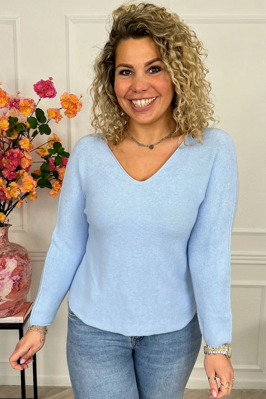 Long Sleeve Macy V Sweater - Light Blue