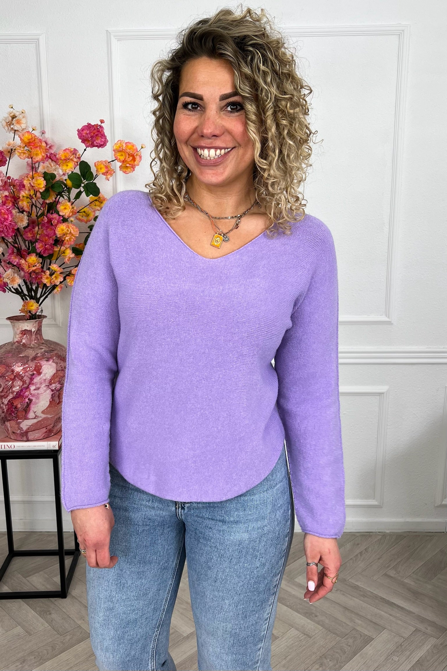 Long Sleeve Macy V Sweater - Lila