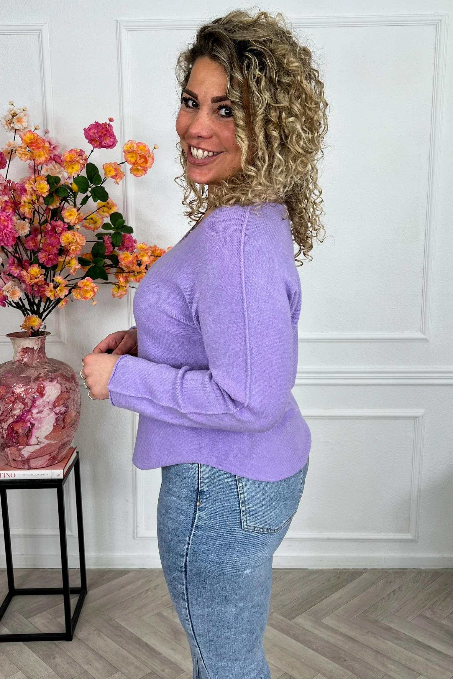 Long Sleeve Macy V Sweater - Lila - Image 3
