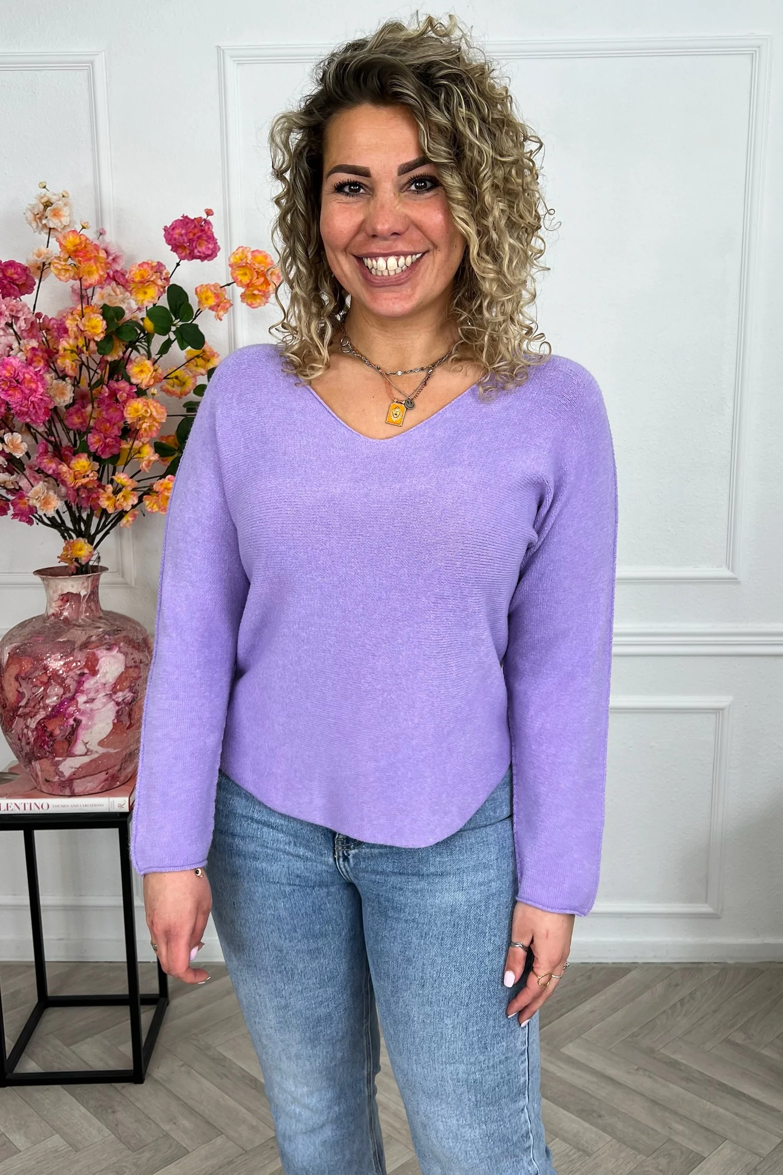Long Sleeve Macy V Sweater - Lila - Image 4
