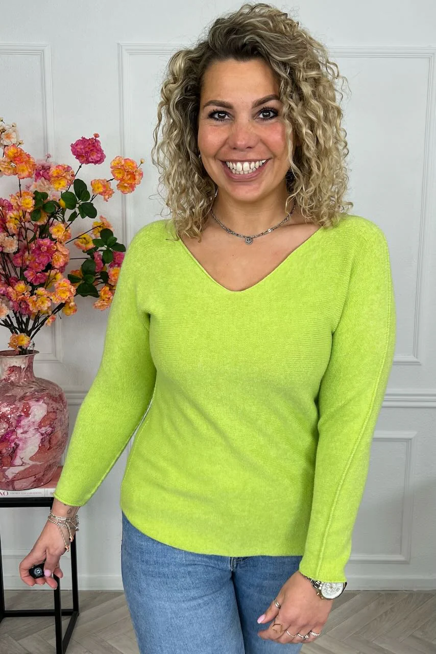 Long Sleeve Macy V Sweater - Lime - Image 2