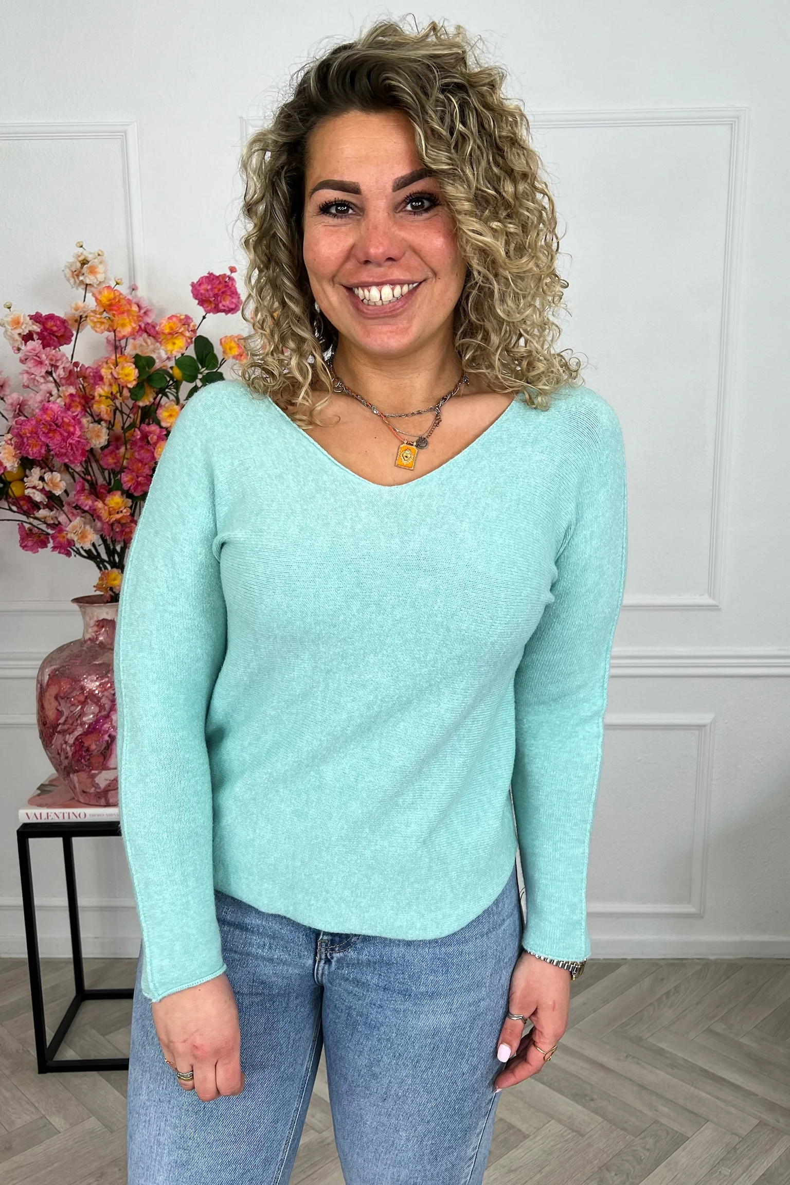 Long Sleeve Macy V Sweater - Mint