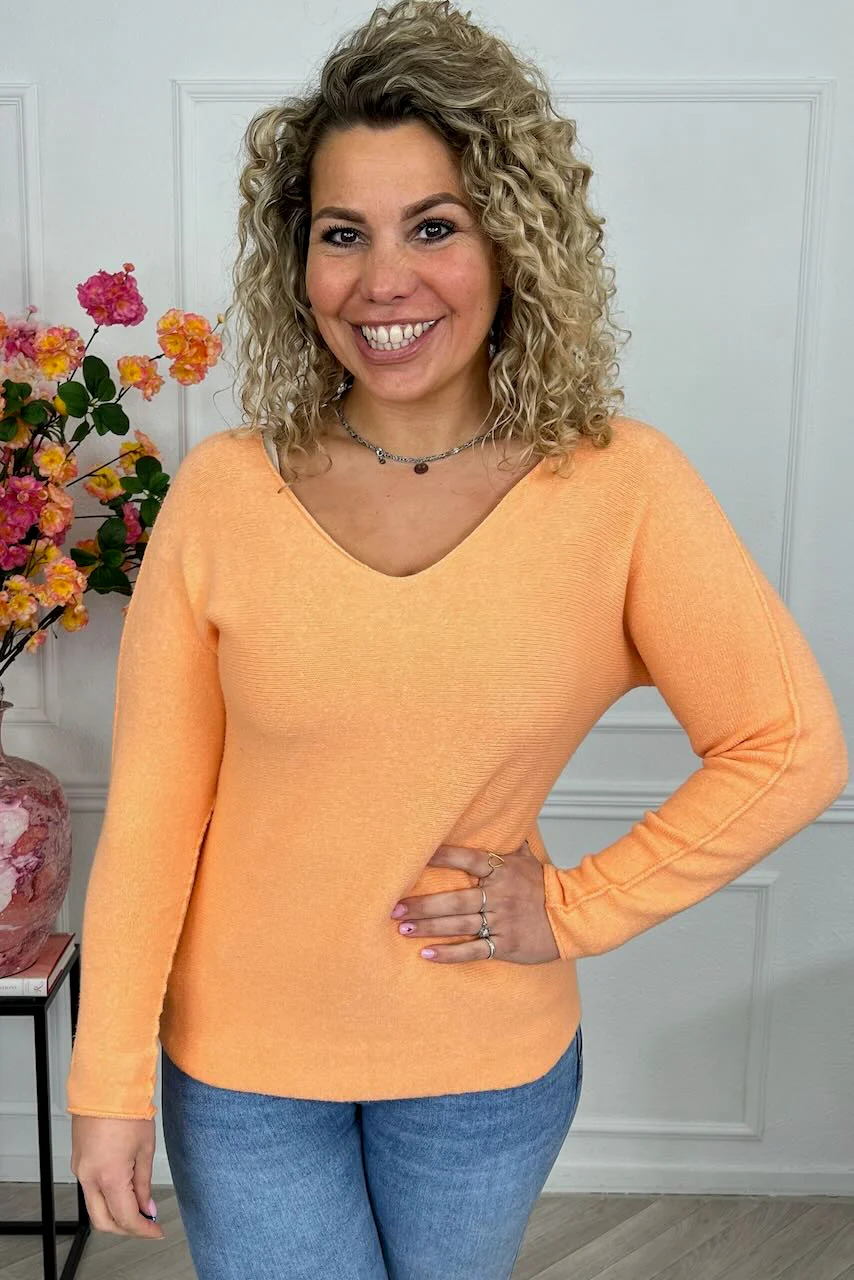 Long Sleeve Macy V Sweater - Orange