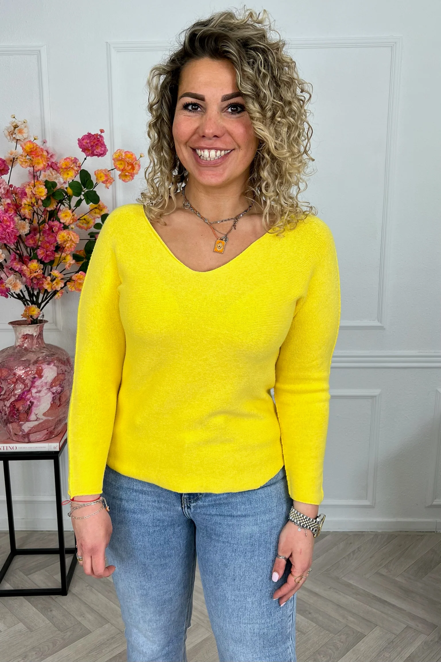 Long Sleeve Macy V Sweater - Yellow